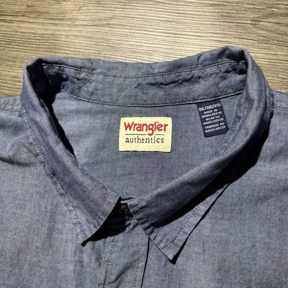 Wrangler Authentics Men's 3XL Blue Gray Button Up Shirt Long Sleeve Cotton